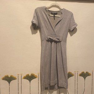 BCBGMAXAZRIA merino wool blend V neck grey bow sweater dress xxs